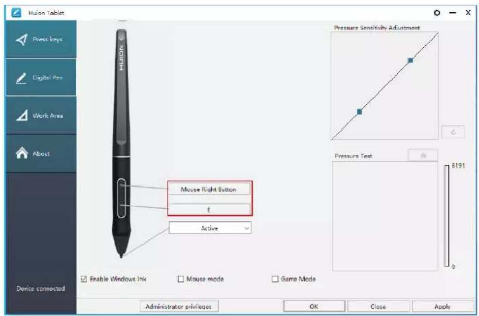 Huion Kamvas 22 Plus - Pen Buttons Function Setting - 1