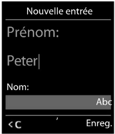 GIGASET E380A Care - Saisie des lettres/caractères - 1