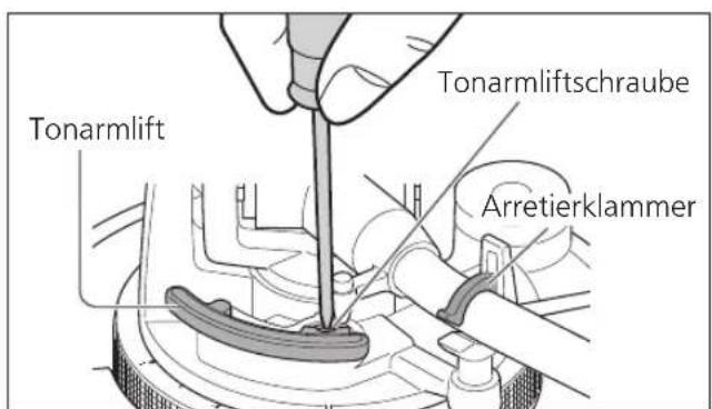 TECHNICS EAHF70N - Führen Sie den Tonarm auf dieTonarmablage zurück und sichernSie ihn mit der Arretierklammer. Drehen Sie die Einstellschraube. - 1