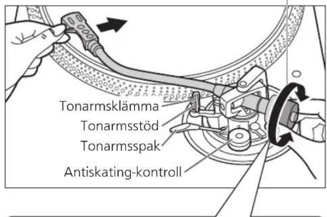 TECHNICS EAHF70N - Frigör tonarmen från tonarmsstödet och justera horisontell balans genom att vrida motiviken. - 2