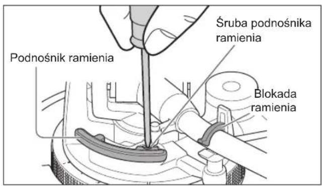 TECHNICS EAHF70N - Ustawić ramię tonowe z powrotem nawsporniku i zablokować je obejmą. Obrócić śrubę regulacyjną. - 1