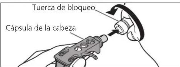 TECHNICS EAHF70N - Monte la cápsula de la cabeza con el cartucho en el brazo sonoro. Mantenga la cápsula de la cabeza horizontal y apriete la tuerca de bloqueo. - 1