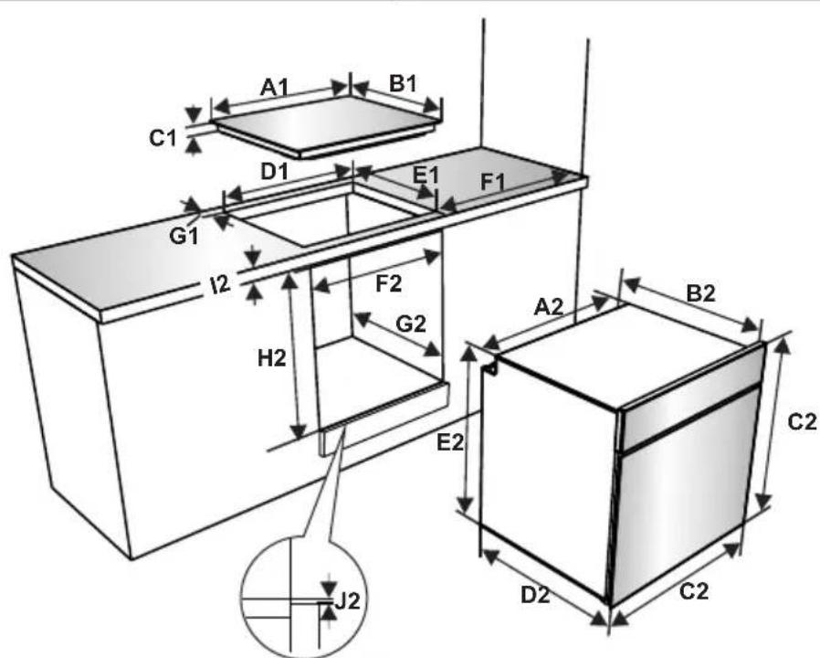VESTEL VEK24016 - Installatieafmetingen voor de keramische kookplaat - 1