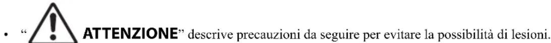 ATTENZIONE" descrive precauzioni da seguire per evitare la possibilità di lesioni.