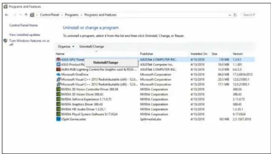 ASUS PHGTX1050TI4G - Entfernen von ASUS GPU Tweak unter Windows 10 / 8.1 / 8 / 7 (64-bit) - 1