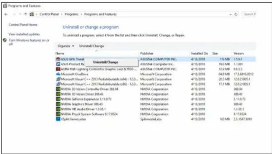 ASUS PHGTX1660TIO6G - Déinstaller ASUS GPU Tweak sous Windows® 10 / 8.1 / 8 / 7 (versions 64 bits) - 1