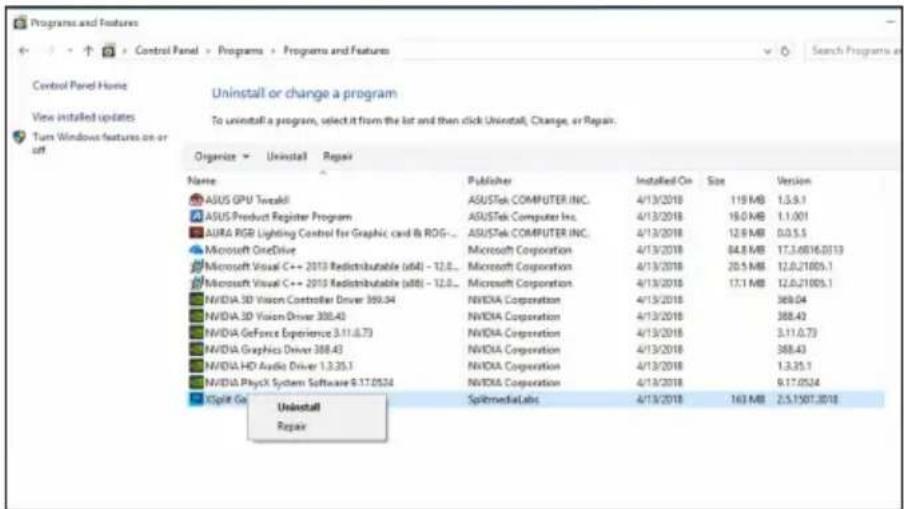 ASUS TUF3GTX1660A6GGAMING - Déinstaller XSplit Gamecaster sous Windows® 10/8.1/8/7 (versions 64 bits) - 1