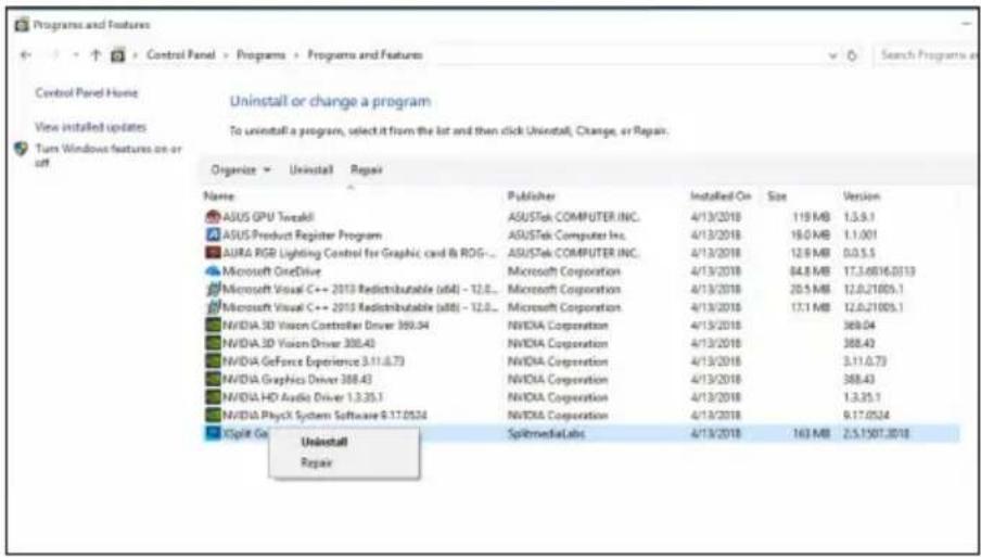 ASUS ROGSTRIXGTX1660TI6GGAMING - XSplit Gamecaster verwijderen in Windows® 10 / 8.1 / 8 / 7 (64-bit) - 1