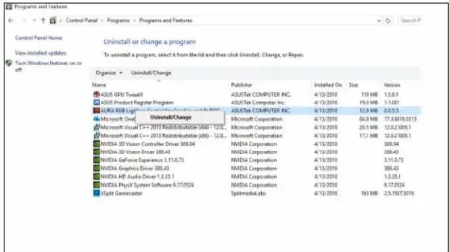 ASUS ROGSTRIXGTX1660TI6GGAMING - Déinstaller ASUS AURA sous Windows® 10/8.1/8/7 (versions 64 bits) - 1
