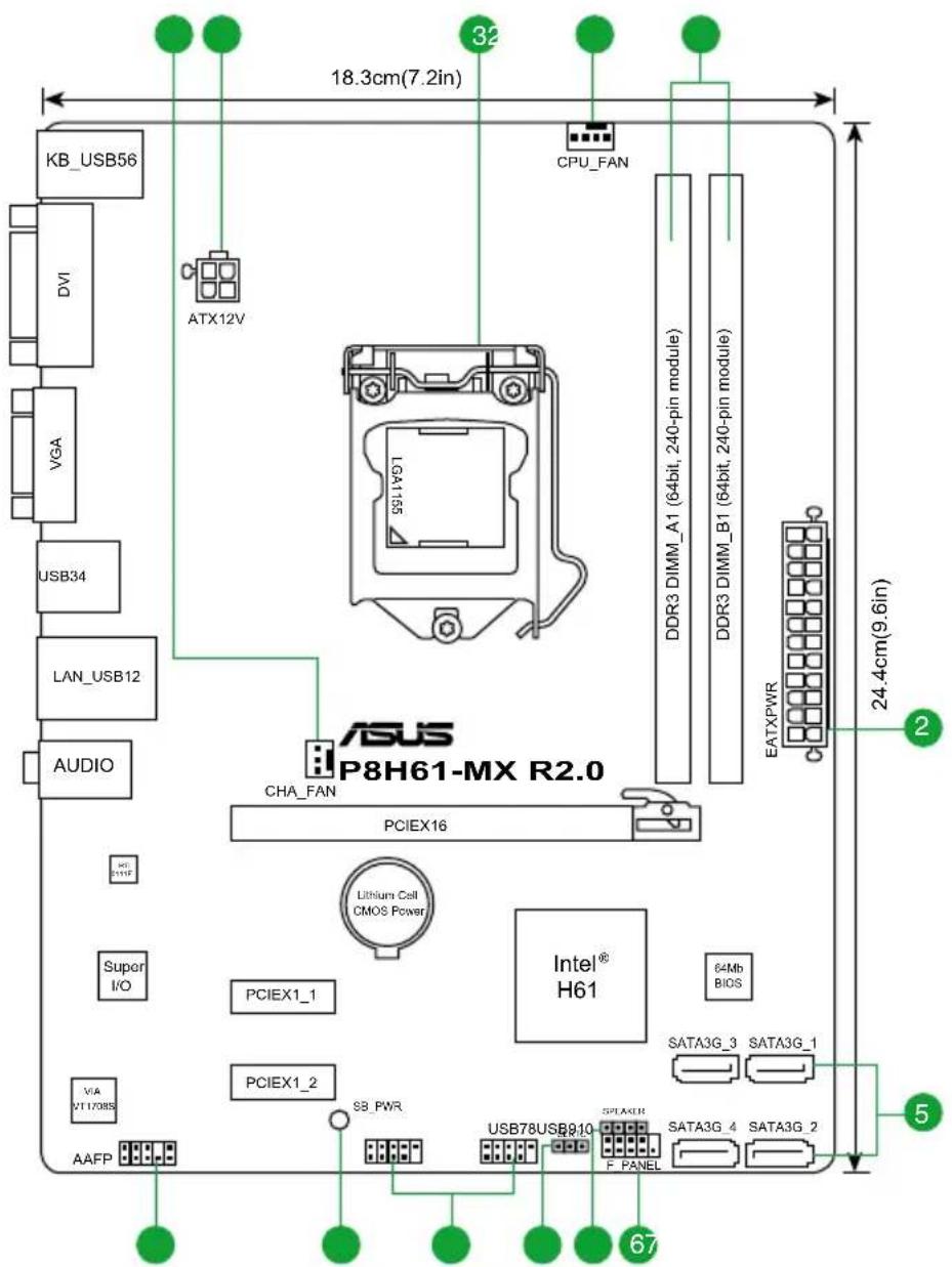 ASUS P8H61MX USB3 - 主板结构图 - 1