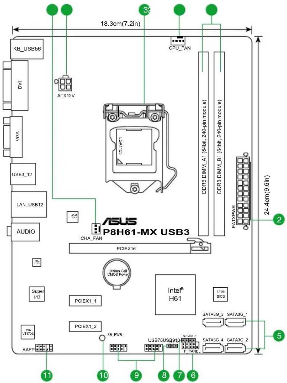 ASUS P8H61MX USB3 - 主板结构图 - 2