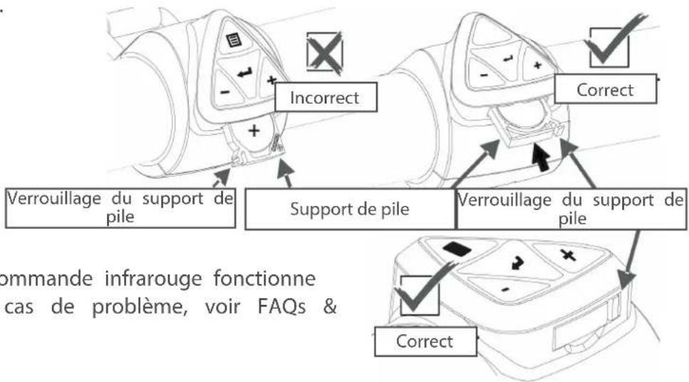 Incorrect Correct Verrouillage du support de pile Support de pile Verrouillage du support de pile Correct ommande infrarouge fonctionne cas de problème, voir FAQs & 1