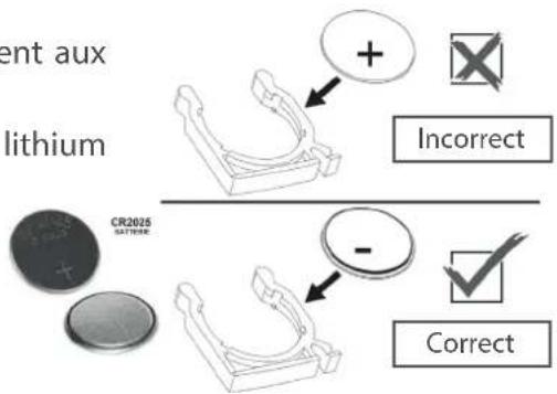 ent aux lithium CR2025 Satterase + Incorrect - Correct