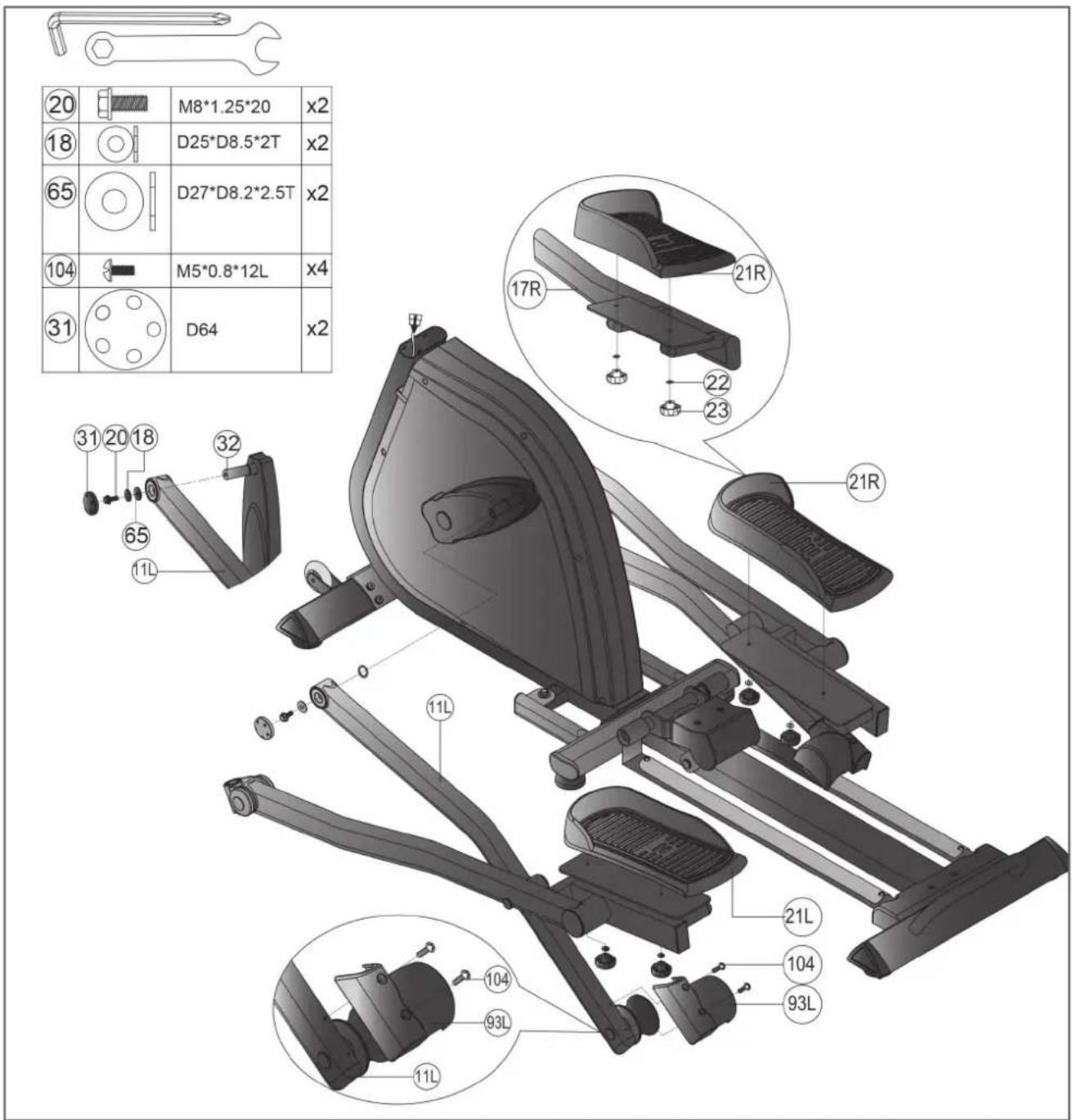 Cardiostrong FX70 - Étape 2 : montage des tubes supports, des pédales et des revêtements de roulettes - 1