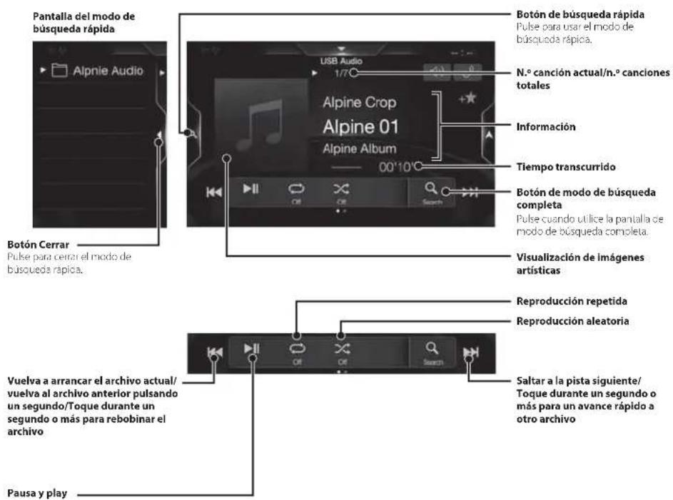 ALPINE X703DA4 - Ejemplde la pantalla principal de USB Audio - 1