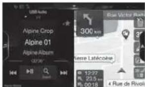 ALPINE X703DA4 - Umschalten zwischen Audioquellenbildschirm und Funktionsbildschirmen - 3