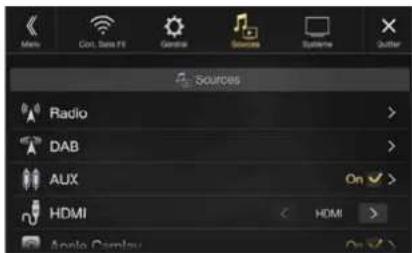 ALPINE ILXF903D - Ecran du menu Reglages Sources - 1