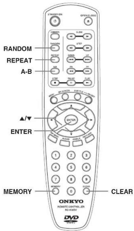 ONKYO REMOTE CONTROLLER RC-450KV DVD STOCK OPEN/CLOSE 3 0 GENDER SLOW RASIGN STEP REPEAT SINN UP A-B FB FF STOP PHL02 PLAT 11 ORI/LOWER ORI/LOWER ORI/LOWER ▲/▼ ENTER ENTER AUDIO ANGLE SWITCH 1 2 3 4 5 6 7 8 9 MEMORY 0 CLEAR CLEAR