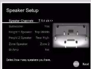 ONKYO TXRZ830 - Réglages "Speaker Setup" durant Initial Setup (→p157) - 1
