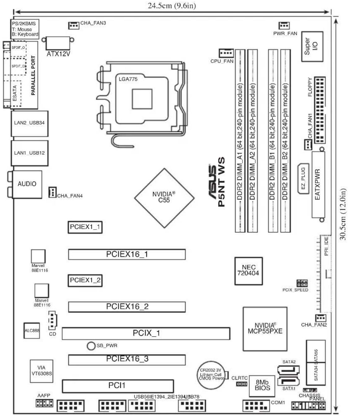 ASUS P5NT WS - Layout de la carte mère - 1