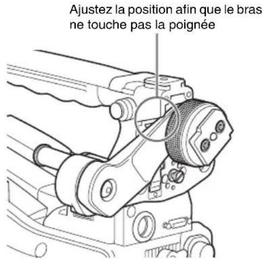 SONY PMW400L - Ajustez la position avant/arrière afin que le bras du BKW-401 ne touche pas la poignée lorsqu'il est relevé. - 1