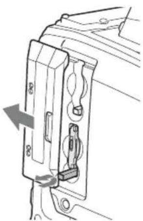 SONY PMW350K - Ouvrez le cache, puis appuyez sur la touche EJECT pour déverrouiller et tirez la touche vers l'extérieur. - 1