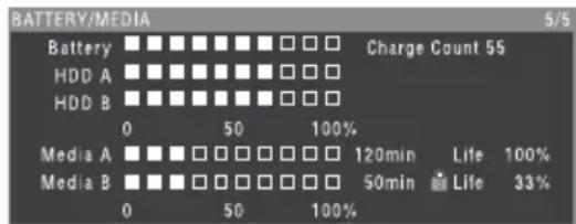 SONY PMW350K - Ecran d'etat BATTERY/MEDIA - 1