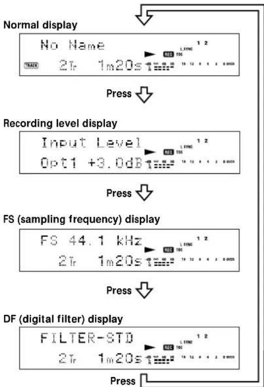 SONY MDSJA555ES - Changing the display while recording - 1