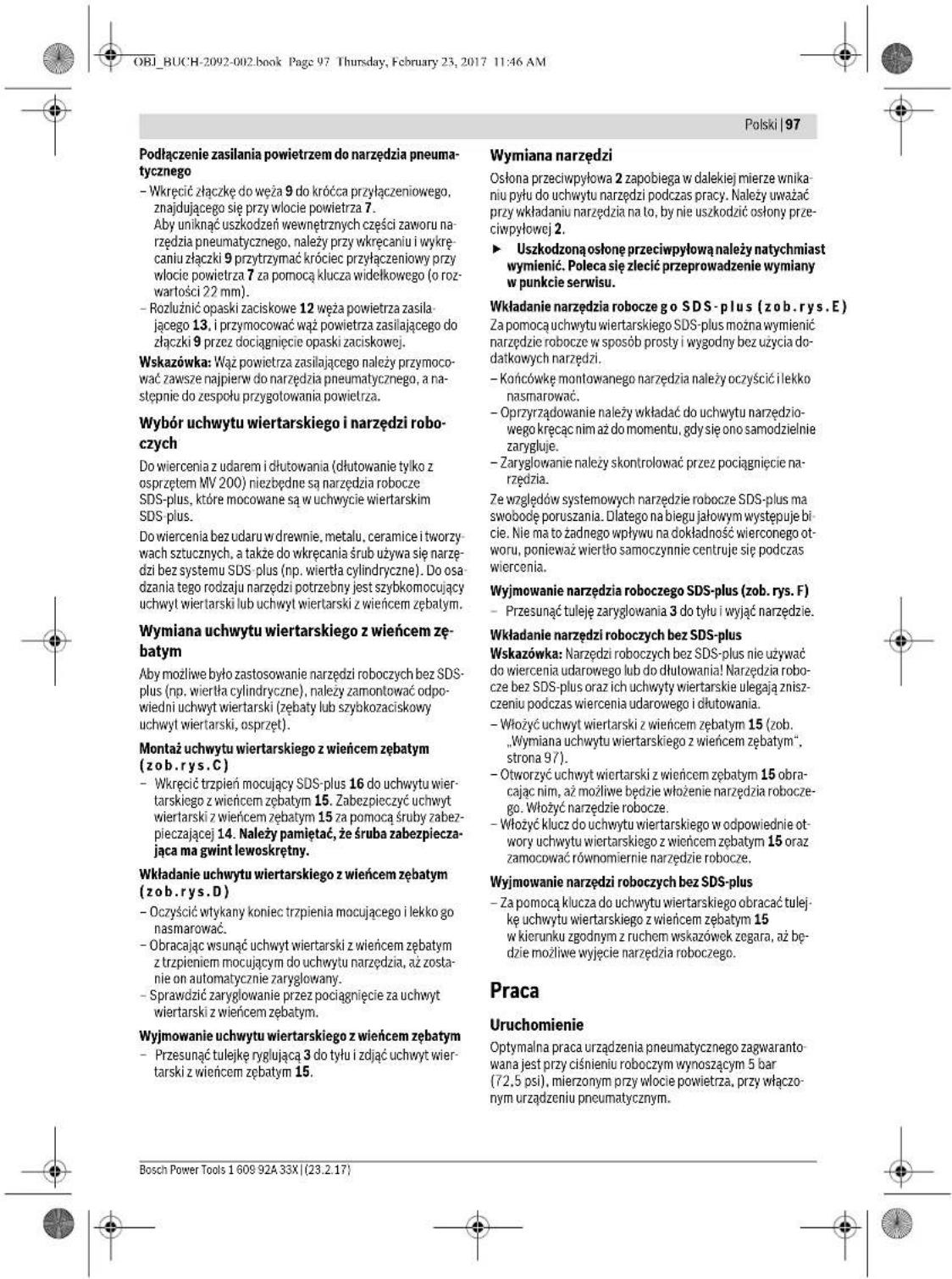 BOSCH DBH 740 R - Podlaczenie zasilania powietrzem (zob. rys. B) - 2