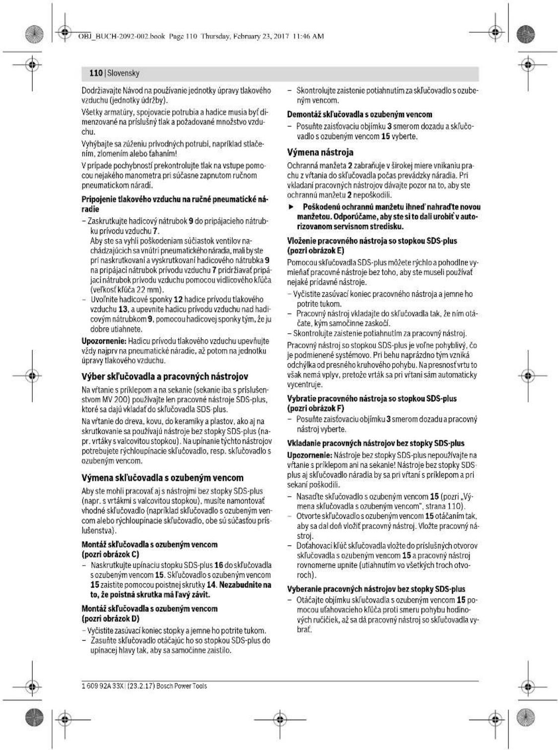 BOSCH DBH 740 R - Pripojenie na Rozvod tlakového vzduchu (pozri obrázok B) - 5