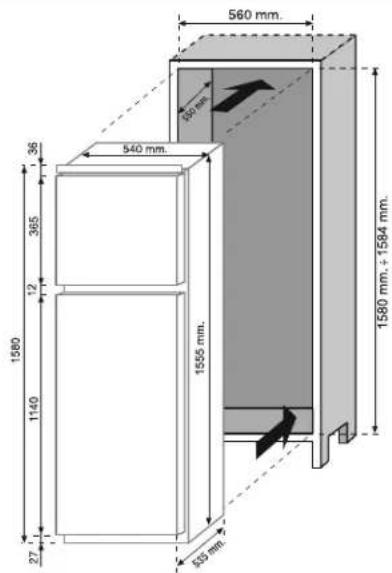 CANDY CFBD 2650 A SN - TUOTTEEN MITAT JA KIINTEÄ LOKERO - 1