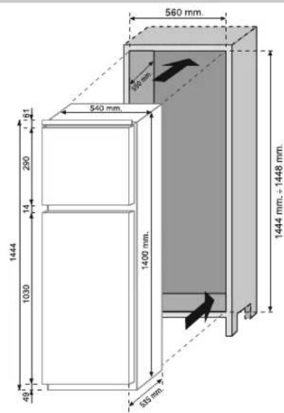 CANDY CFBD 2650 A SN - WYMIARY URZĄDZENIA I ZABUDOWY - 2
