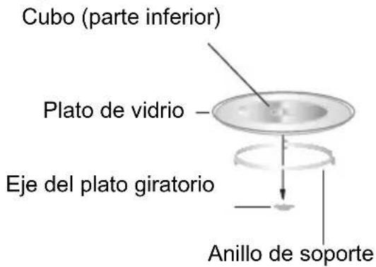 Cubo (parte inferior) Plato de vidrio Eje del plato giratorio Anillo de soporte