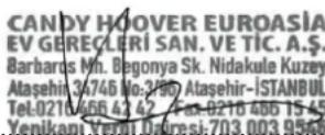 CANDY CVW6BB - CANDY-HOOVER-EUROASIA EV GERECLERI SAN VE TIC. A.S. - 1
