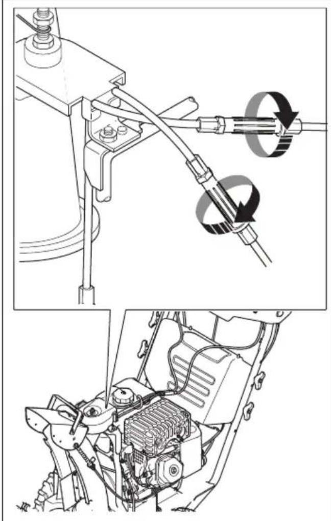 HUSQVARNA ST 430T - De linker- en rechterkabel van deuitworptrechter afstellen - 1