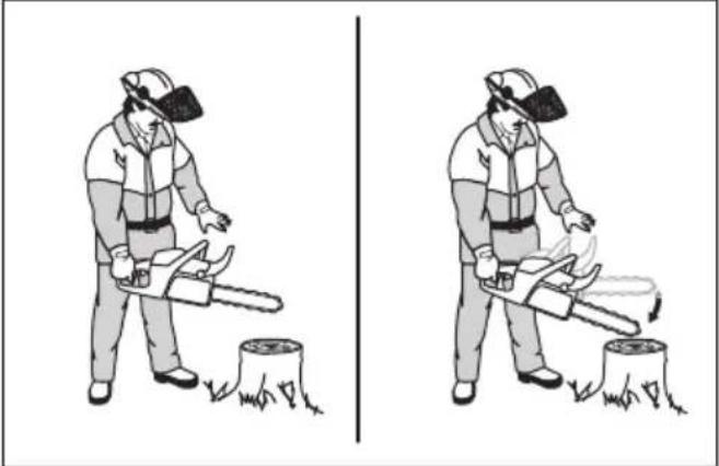 HUSQVARNA 543 XP - De terugslagbeveiliging en de kettingremactivering controleren - 3