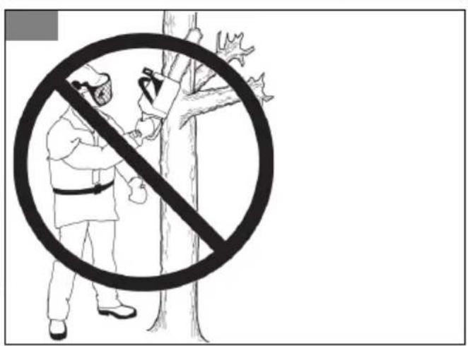 Safety warning sign showing a person without a tree, crossed out by a circle indicating no protection.