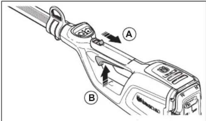 HUSQVARNA 115iPT4 - Käytöliipaisimen varmistimen tarkistaminen - 1