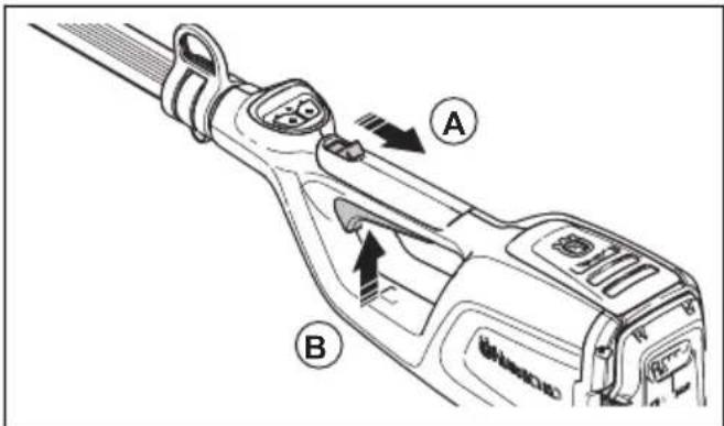 HUSQVARNA 115iPT4 - De vergrendeling van de activeringsschakelaar controleren - 1