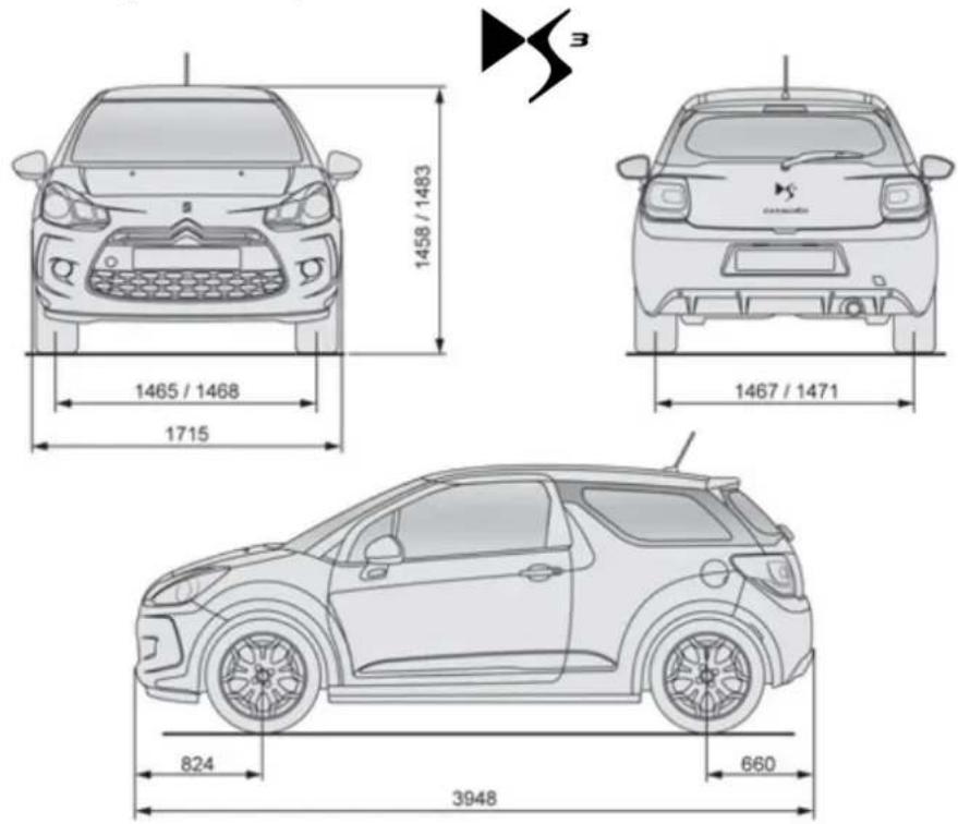 DS 3 (2013) - Dimensions (en mm) - 1