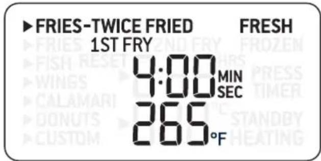 FRIES-TWICE FRIED 1ST FRY 4:00 MIN SEC 265 °F FRESH