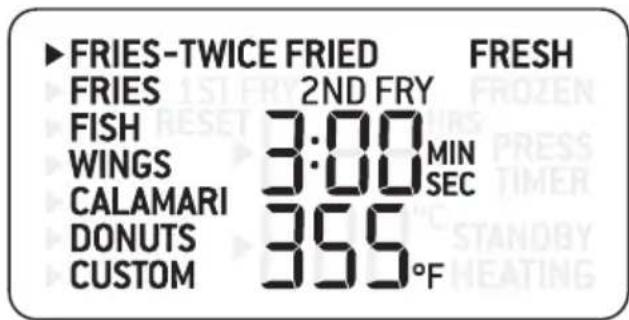 FRIES-TWICE FRIED FRIES FISH WINGS CALAMARI DONUTS CUSTOM 2ND FRY 3:00 MIN 3:00 SEC 355 °F FRESH