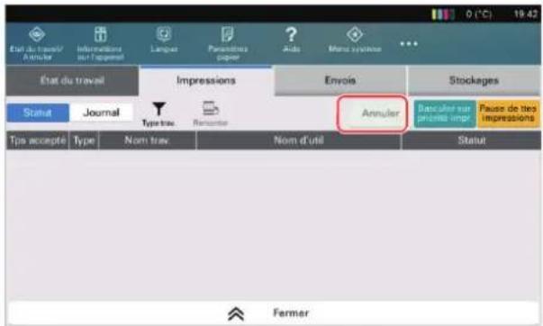 KYOCERA TASKalfa Pro 15000c - Sélectionner le travail à annuler dans la liste et sélectionner [Annuler]. - 1