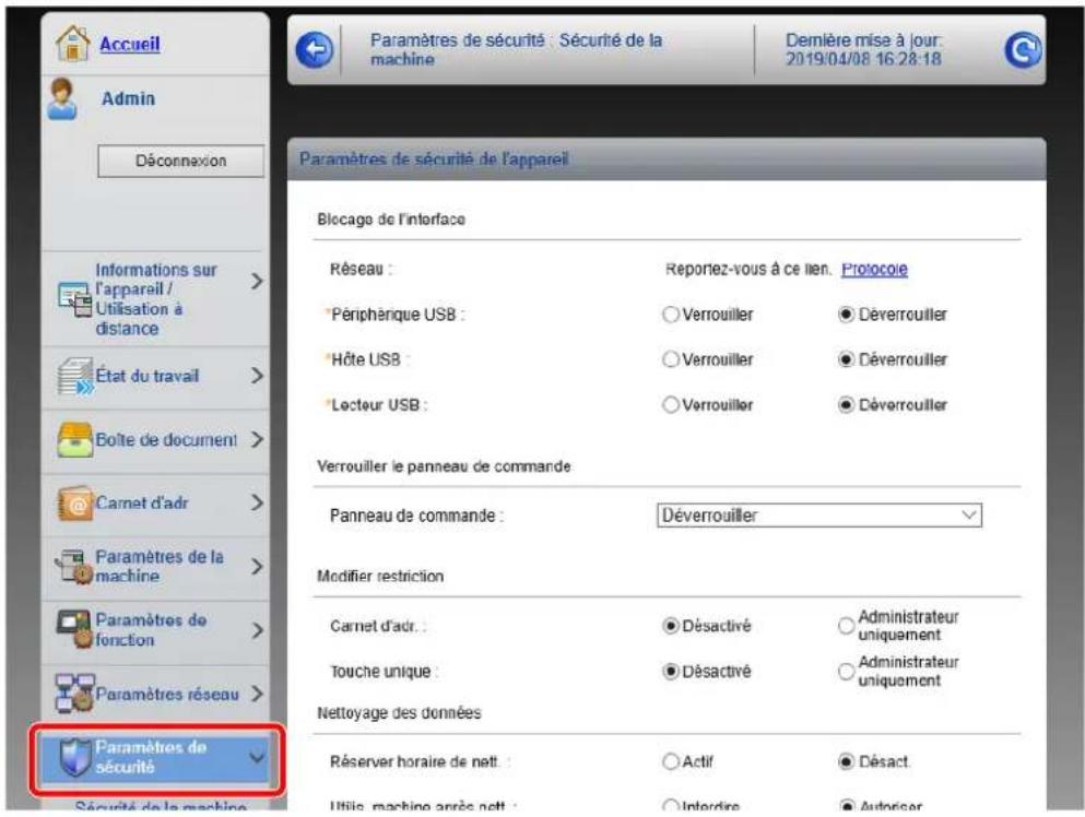 KYOCERA TASKalfa Pro 15000c - Configurer les paramètres de sécurité. - 1