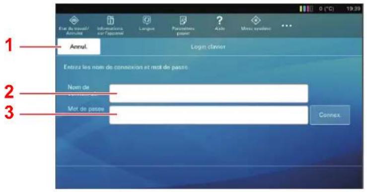 KYOCERA TASKalfa Pro 15000c - Saisir le nom d'utilisateur et le mot de passe pour la connexion. - 1