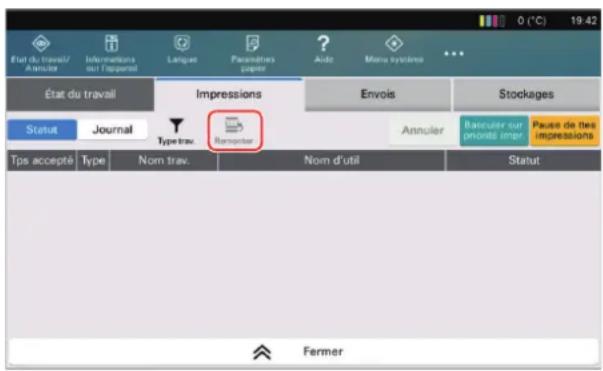 KYOCERA TASKalfa Pro 15000c - Sélectionner [Remonter] dans l'écran d'état du travail d'impression. - 1