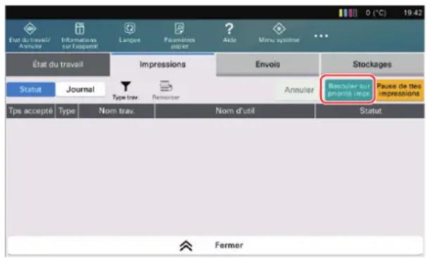 KYOCERA TASKalfa Pro 15000c - Sélectionner [Basculer sur priorité impr.] dans l'écran d'état du travail d'impression. - 1