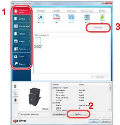 KYOCERA TASKalfa 3212i - Écran des propriétés du pilote d'imprimante - 1