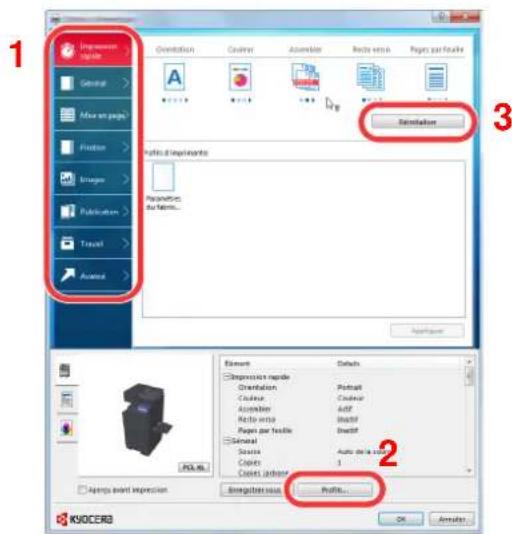 KYOCERA TASKalfa 2553ci - Écran des propriétés du pilote d'imprimante - 1