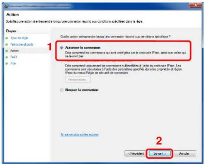 KYOCERA TASKalfa 4012i - Sélectionner [TCP] comme port auquel appliquer la règle. Sélectionner ensuite [Ports locaux spécifiques] et saisir "445" puis cliquer sur [Suvient]. - 2